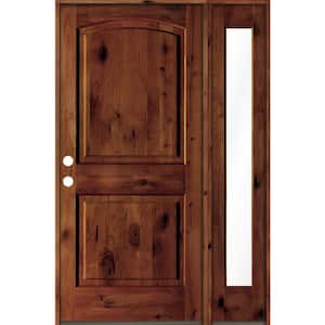 44 in. x 80 in. Knotty Alder 2-Panel Right-Hand/Inswing Clear Glass Red Chestnut Stain Wood Prehung Front Door