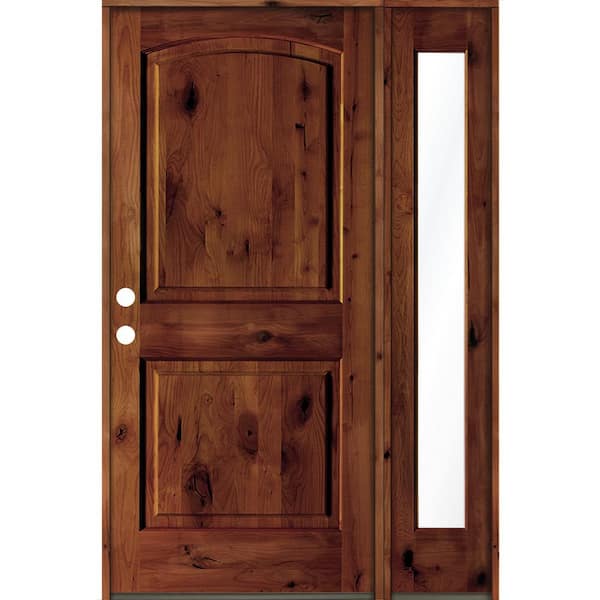 Krosswood Doors 44 in. x 80 in. Knotty Alder 2-Panel Right-Hand/Inswing Clear Glass Red Chestnut Stain Wood Prehung Front Door