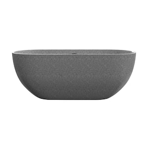 63 in. x 30.7 in. Terrazzo Stone Solid Surface Flatbottom Freestanding Soaking Bathtub in Gray