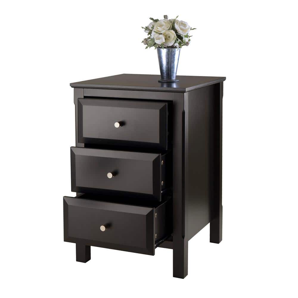 Transitional Black 3-Drawer Rectangular Nightstand