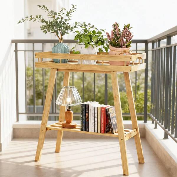 2-Tier Natural Wood Plant Stand (26.2 in. H W x 28.9 in. H