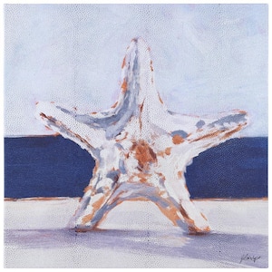 Coastal Serenity II Starfish Rendered on Silver Metallic Shagreen Wrapped canvas Wall Art Sized 22 in. x 22 in.