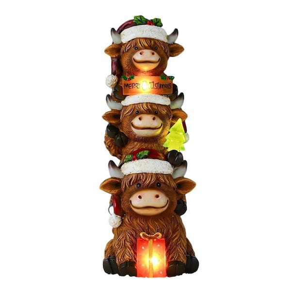 Highland Cow Decor with Solar Light Triple Highland Cow Christmas Decorations Garden Patio Lawn Yard Decor(Multicolor)
