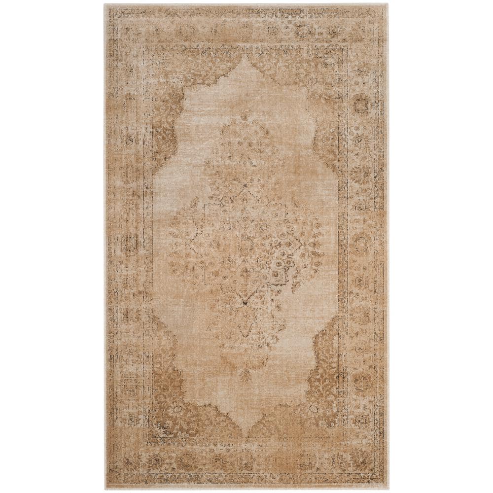 Cream Rectangular Hand-knotted Viscose Area Rug, 3'3" x 5'7"