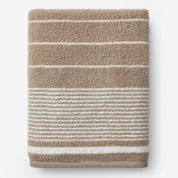 Company Cotton Plush Spa Stripe Mocha Cotton Single Bath Sheet