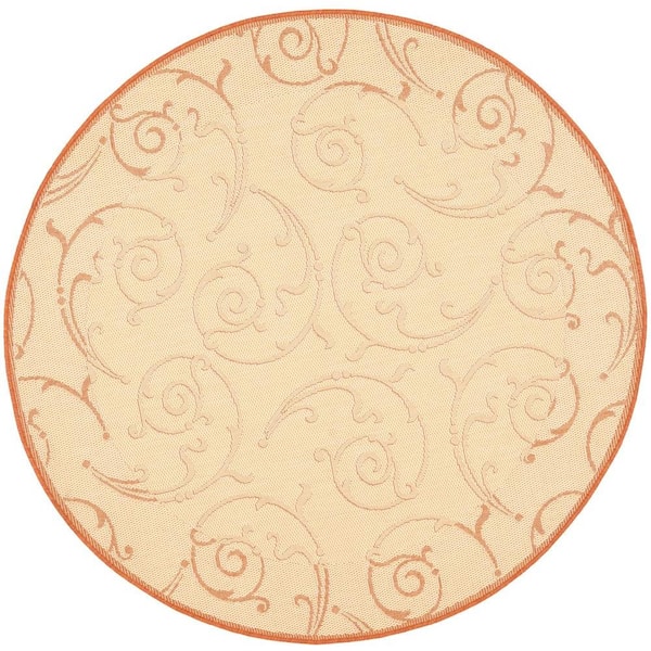 SAFAVIEH Courtyard Natural/Terracotta 5 ft. x 5 ft. Round Border Indoor/Outdoor Patio  Area Rug