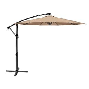 10ft. Cantilever Patio Umbrella Outdoor Market Umbrella with Crank and Base for Market, Pool, Picnic, Deck, Tan
