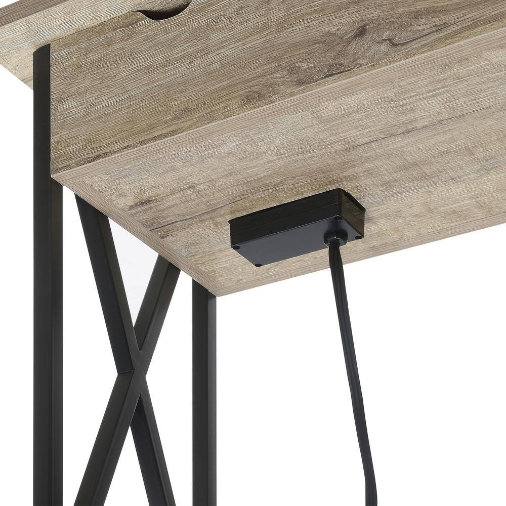 Sandstone Wood End Table with USB Charging Ports
