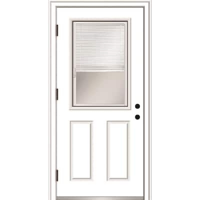 36 in. x 80 in. Internal Blinds Right-Hand Outswing 1/2-Lite Clear Primed Fiberglass Smooth Prehung Front Door