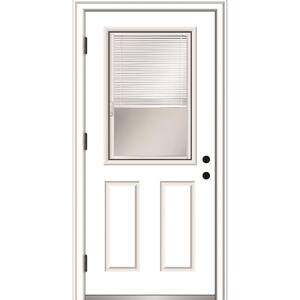 30 in. x 80 in. Internal Blinds Right-Hand Outswing 1/2-Lite Clear Primed Fiberglass Smooth Prehung Front Door