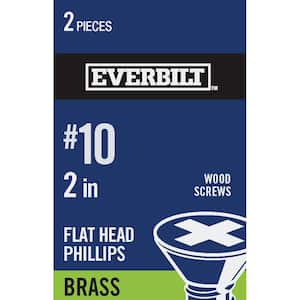 #10 x 2 in. Phillips Flat Head Brass Wood Screw (2-Pack)