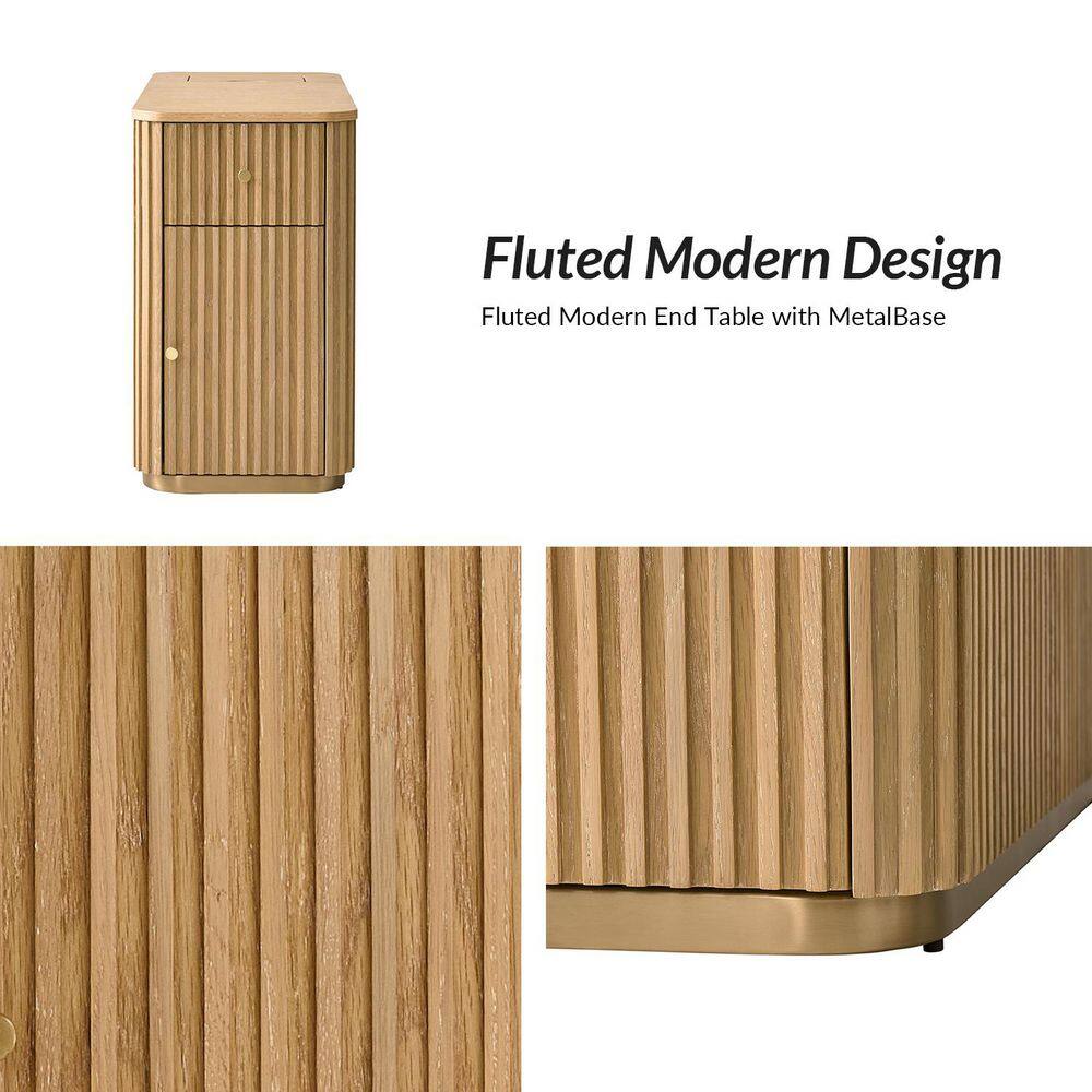 Ines 30 in. Natural Rectangle Wood End Table with Built-In Charging Station - thumbnail 3