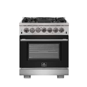 Capriasca 30 in 4.32 cu. ft. Dual Fuel Range with Gas Stove and Electric Oven 5 Burners in Stainless Steel w/Black Door