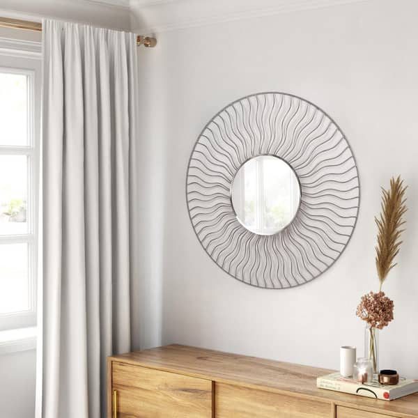 NOVA of California Sunburst 36 in. x 36 in. Modern Round Framed Brushed  Nickel Decorative Mirror (Set of 2) 4111526WH - The Home Depot