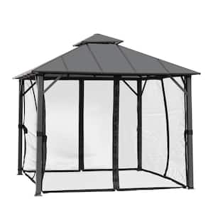 10 ft. x 10 ft. Outdoor Hardtop Insulated Aluminum Frame Patio Gazebo with Double Roof and Netting