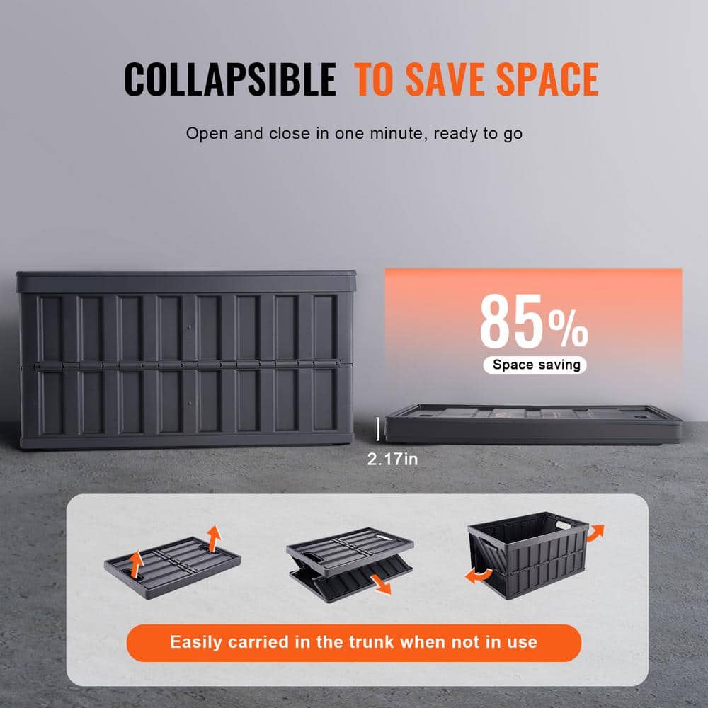 Black 65L Collapsible Plastic Storage Bins with Lids, Set of 3