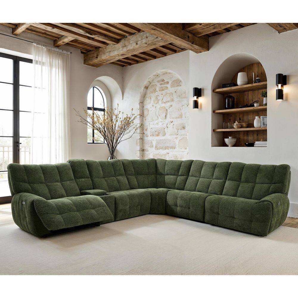 Faith 141 in. Pillow Top Arm Chenille L-Shaped Power Reclining Sectional Sofa with Oversized Seat and USBs in Jade Green price history on PriceWatchPro