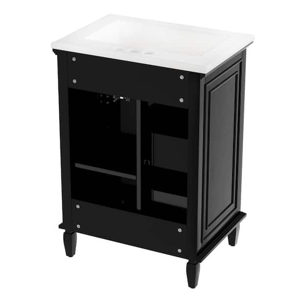 Ziyudura 24 in. Single Sink Freestanding Black Bath Vanity with