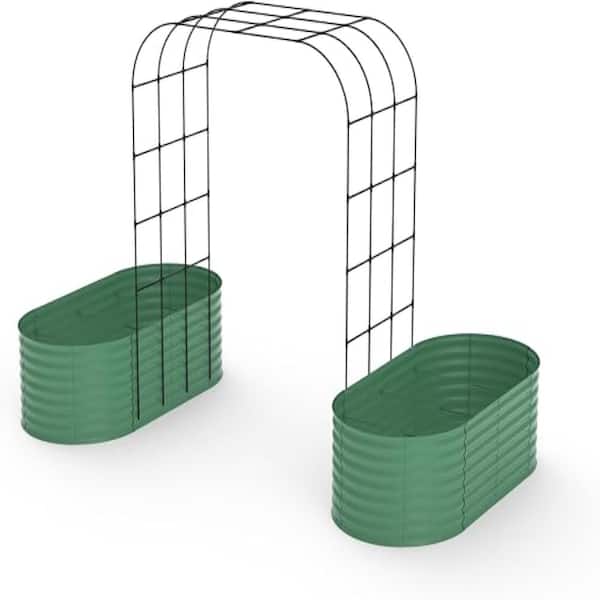 2-Pack Galvanized Raised Garden Beds with Arch Trellis, 79"x24"x18" Planter Box with Climbing Support for Tomatoes-Beige