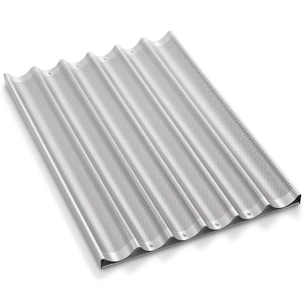 GRIDMANN Commercial 18x26 Perforated Aluminum Baguette Pan, 6 Slot Loaf Pan
