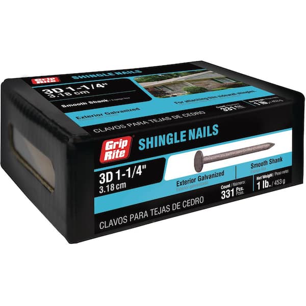 Grip-Rite 1-1/4 in. x 11-Gauge Exterior Galvanized Smooth Shank Shingle Nails 1 lb. Box