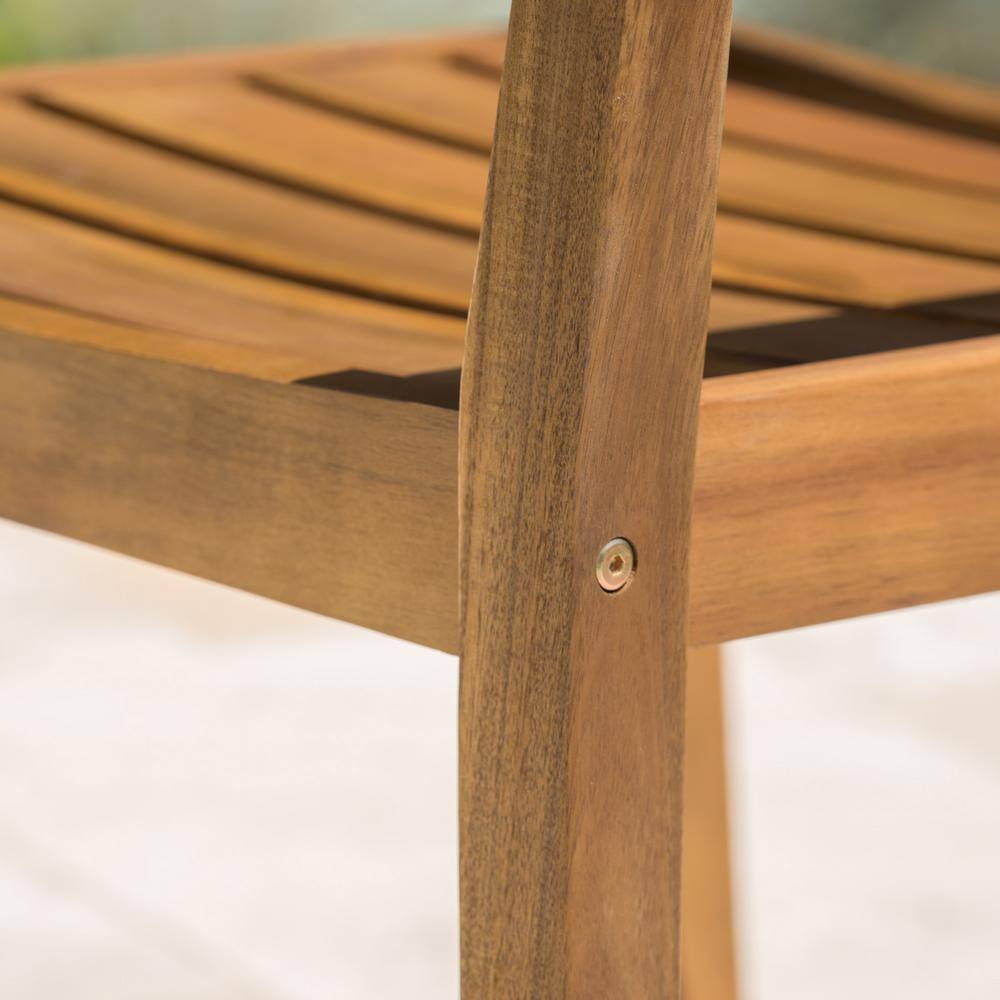 Teak Finish Acacia Wood Outdoor Dining Chairs, Set of 2