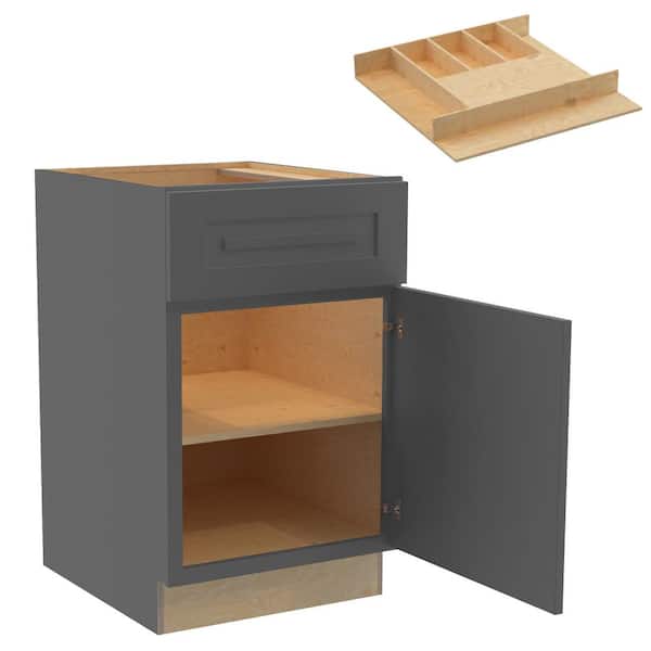 Home Decorators Collection Grayson 21 in. W x 24 in. D x 34.5 in. H Assembled Plywood Base Kitchen Cabinet in Deep Onyx with Cutlery Soft Close RH