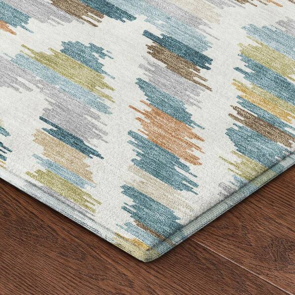 Mayfield Premium Machine Washable Abstract AMF2453 Teal 5 ft. x 7 ft. 6 in. Area Rug