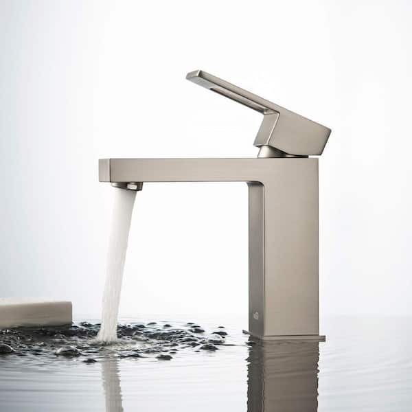 Single Handle Lever Handle Single Hole Bathroom Sink Faucet with Supply Lines and Adjustable Flow Rate in Brushed Nickel