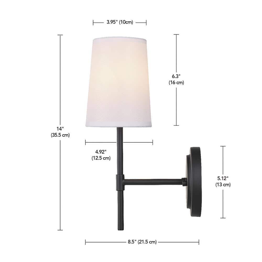 Matte Black Vintage Lantern Wall Sconce with White Fabric Shade