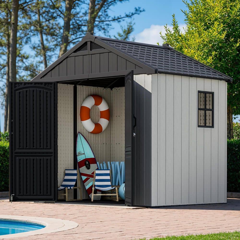Patiowell 8 ft. W x 6 ft. D Outdoor Storage Plastic Shed, Resin