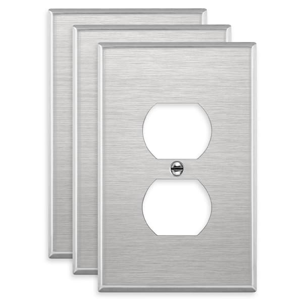ENERLITES 1-Gang Midsize Stainless Steel Metal Duplex Wall Plate (3-Pack)