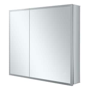 30 in. W x 36 in. H Silver Recessed/Surface Mount Medicine Cabinet with Mirror in Silver Right Hinge and LED Lighting