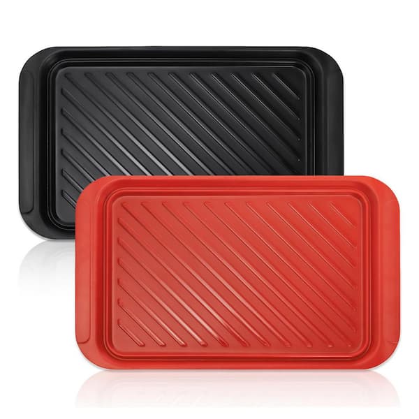 Black and Red Melamine Kitchen Serving Tray 2 Pack with Stackable Design, Dishwasher Safe, Outdoor BBQ Use, 2Pcs
