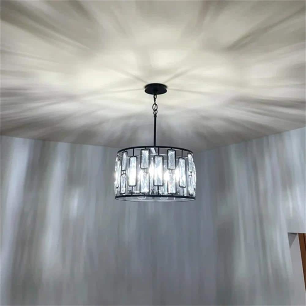 Black Drum Chandelier with Clear Crystals, 5-Light