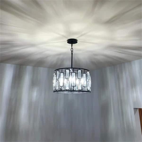 5-Light Black Drum Chandelier with Clear Crystals