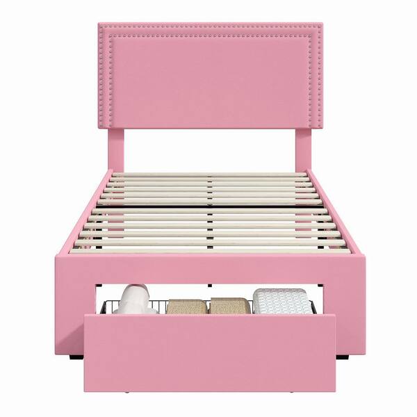 prime-roseさま専用ページ Homfa Twin Bed, Pink Velvet Upholstered Frame, LED Lights