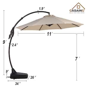 11 ft. Cantilever Patio Umbrella Large Outdoor Heavy Duty Offset Hanging Umbrella with Base in Beige