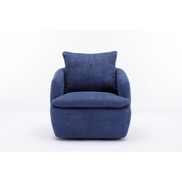 Unbranded 32.48 in. W Navy Chenille 360° Swivel Barrel Chair for Nursery, Hotel, Bedroom