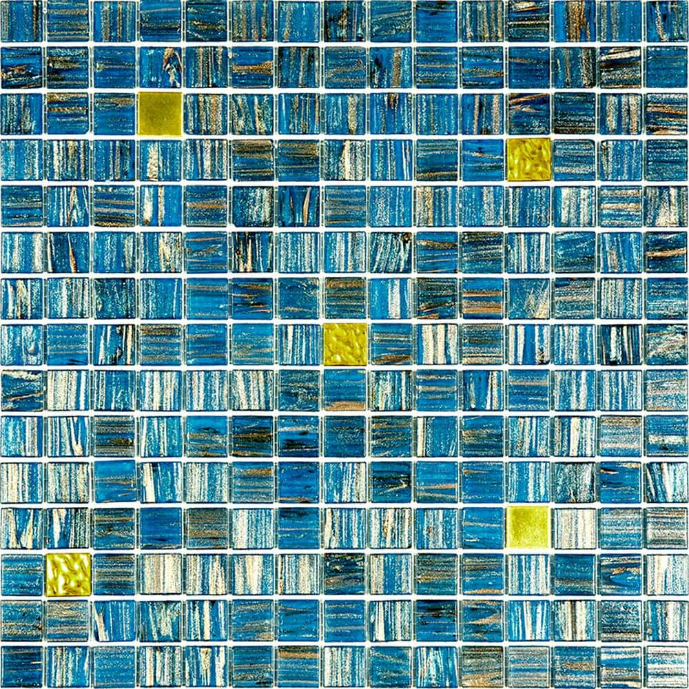 Glossy Blue and Gold Glass Mosaic Wall and Floor Tile