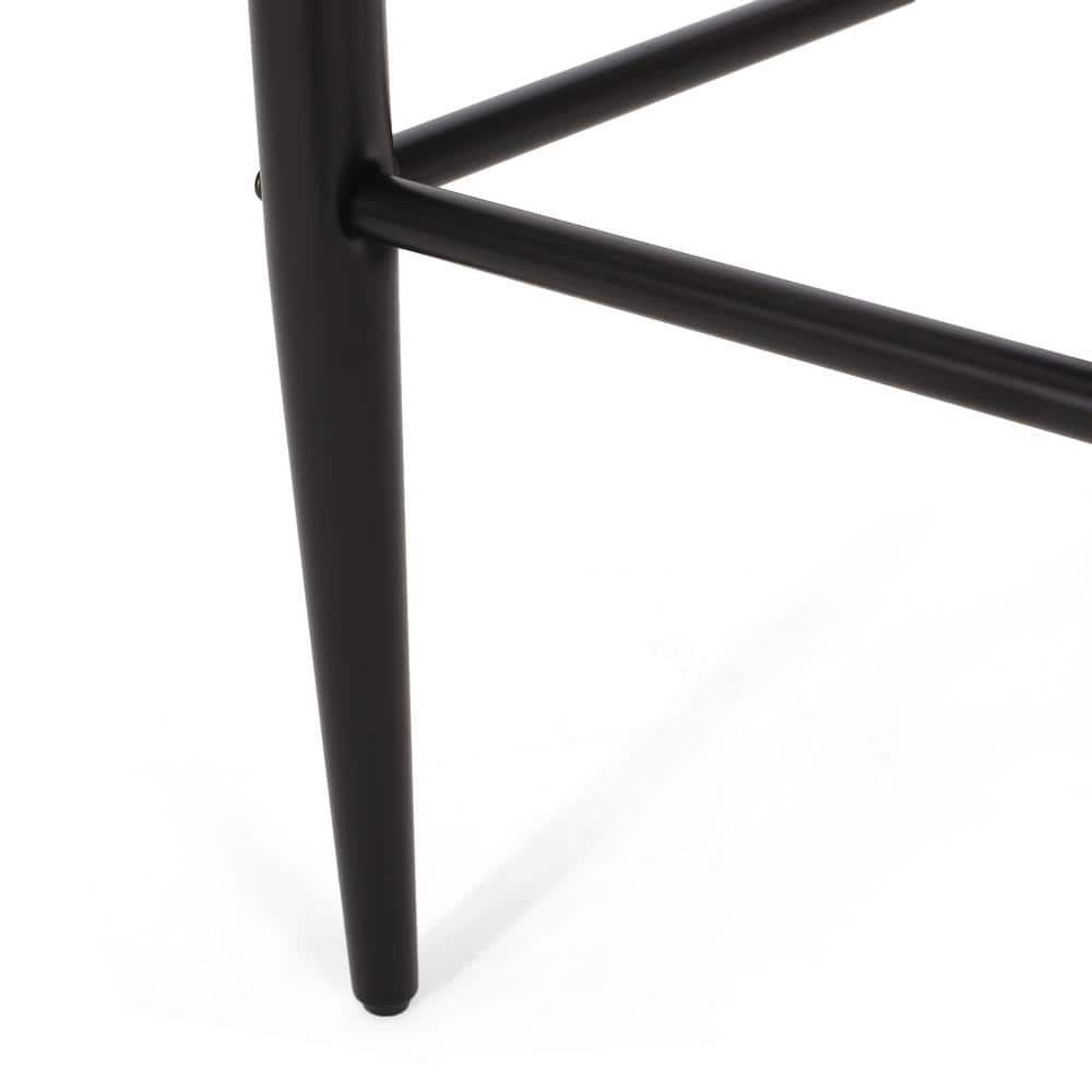 Beige and Black Metal Barstools with Gold Accents, Set of 2