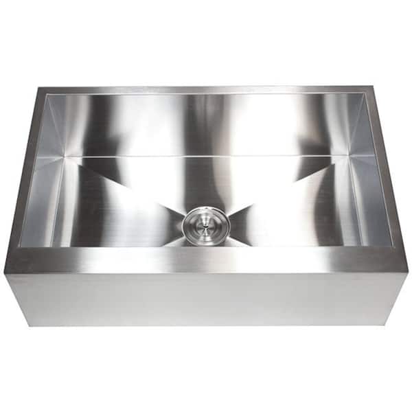 Kingsman Hardware Flat Farmhouse/Apron-Front Stainless Steel 30 in. x 21 in. x 10 in. 16-Gauge Single Bowl Zero Radius Kitchen Sink Combo