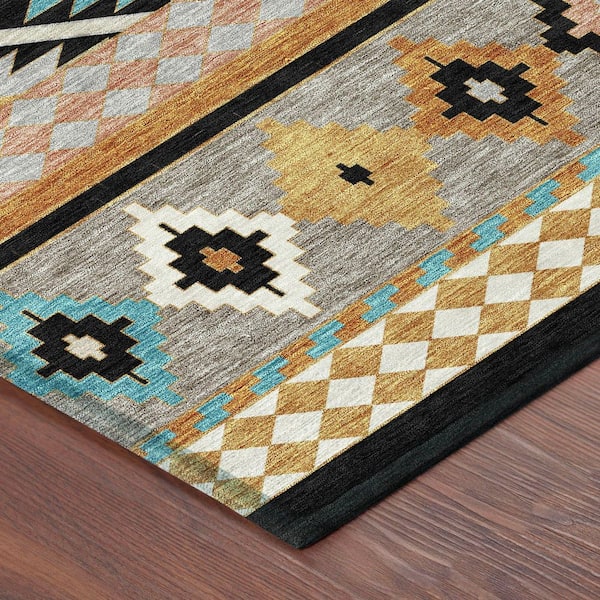 Chantille Machine Washable Indoor/Outdoor Abstract ACN2519 Black 2 ft. x 7 ft. Runner Rug