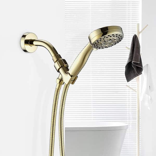 5-Spray Wall Mount Handheld Shower Head 1.8 GPM in Polished Gold (Valve Not Included)