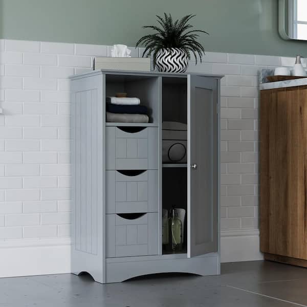 Ashland 22 in. W x 32 in. H Gray Linen Cabinet Bathroom and Laundry Storage Cabinet with Drawers, Open Shelf