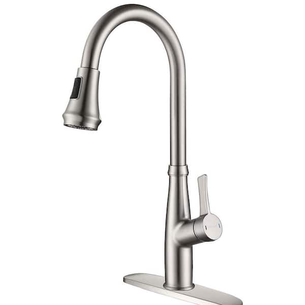 Boyel Living Single-Handle Pull-Down Sprayer Kitchen Faucet With Flexible House and Deck Plate in Brushed Nickel