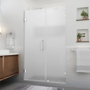 Nautis XL 51.25 - 52.25 in. W x 80 in. H Hinged Frameless Shower Door in Stainless Steel w/Ultra-Bright Frosted Glass
