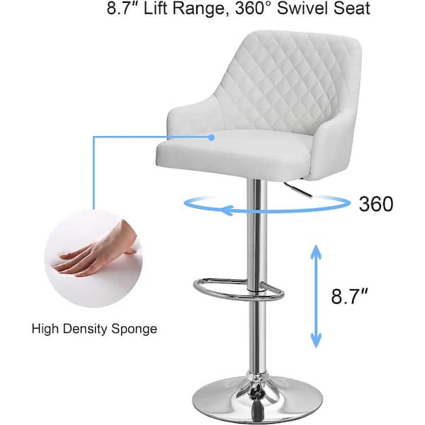 VECELO White Modern Bar Chair with Back Adjustable Swivel Bar