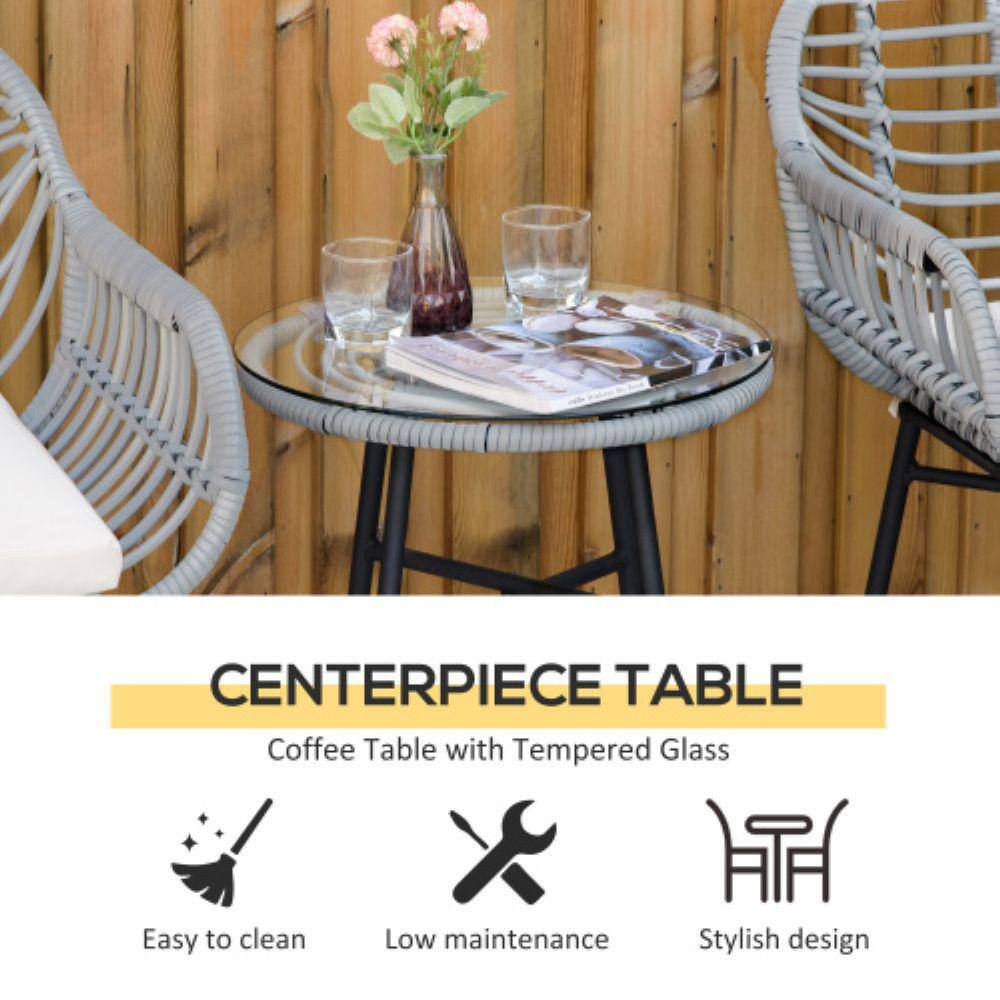 Outsunny 3-Piece Gray and Cream PE Rattan Patio Set