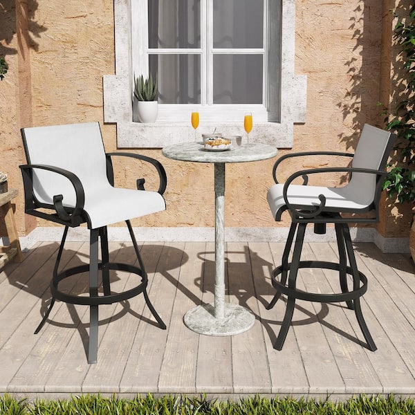 Pellebant Swivel Aluminum Outdoor Bar Stool in Augustine Oyster Sunbrella Textilene Fabric (2-Pack)